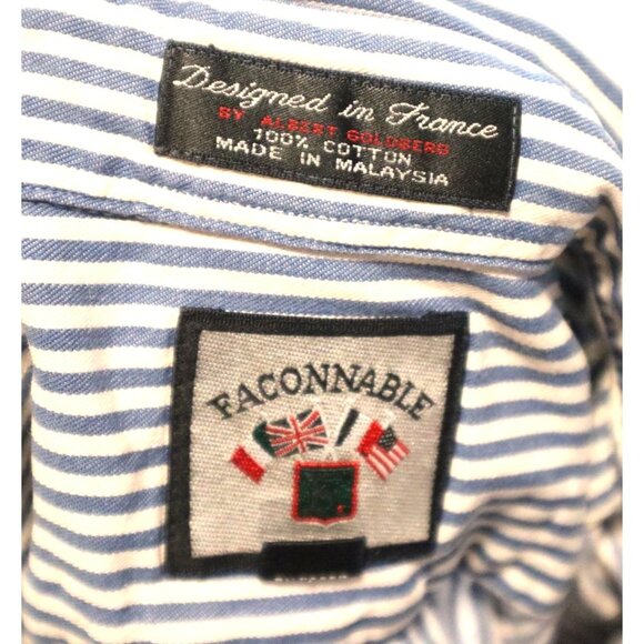 Faconnable Shirt Blue White Stripe Cotton Logo XL Classic Old Money - Picture 4 of 7
